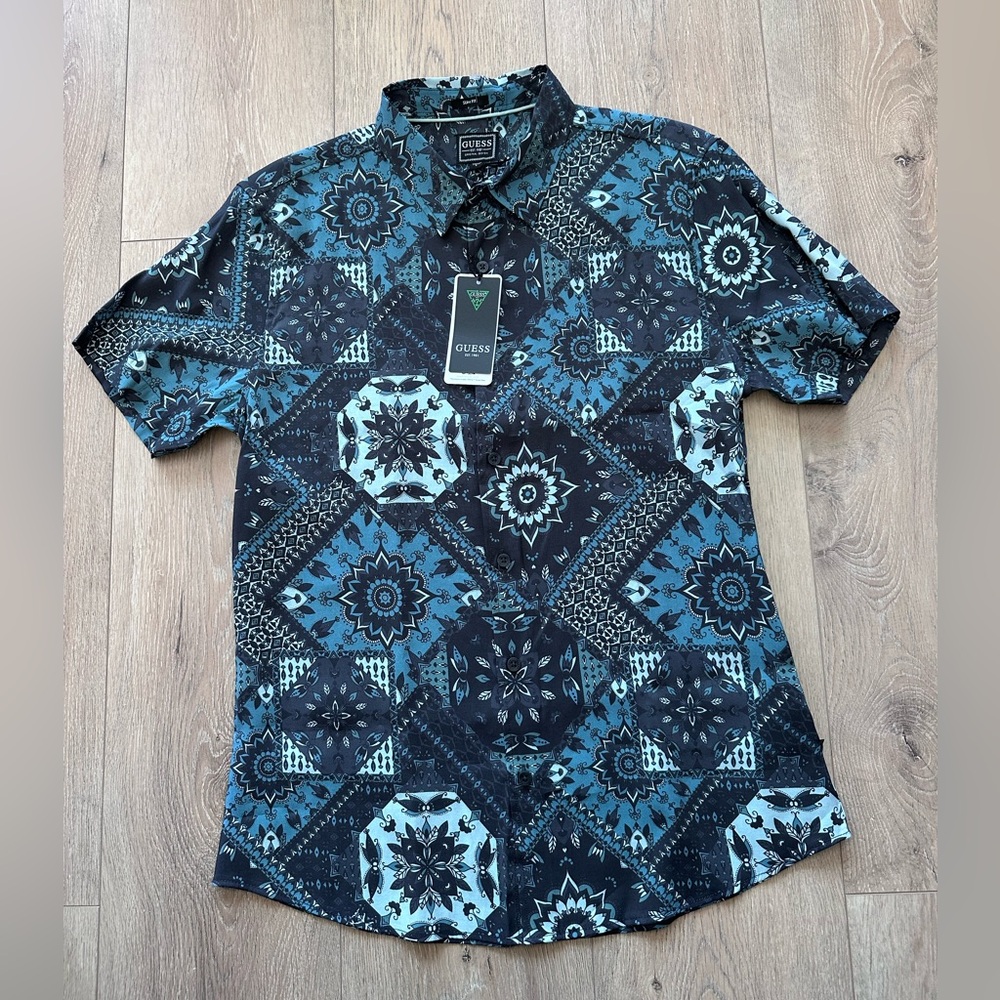 Guess Men's Short Sleeve Eco Sandwash Shashiko Shirt Size Small